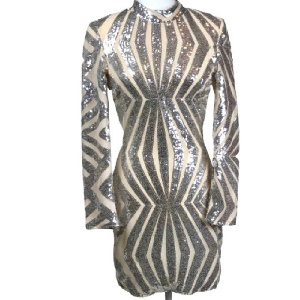 CBR Long Sleeve Backless Mock Neck Sequin Dress M